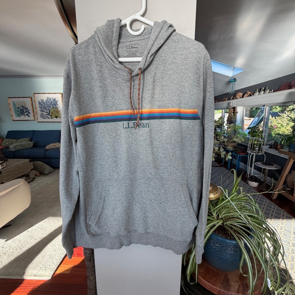 L.L. Bean Hoodie Mens XL Gray Excellent Rainbow Stripe Gorpcore Retro 508293